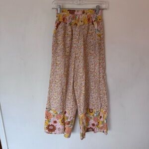 American Eagle Outfitters Floral patchwork linen blend wide leg pants medium